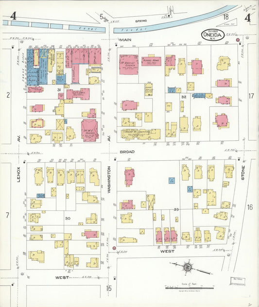 Sanborn Fire Insurance Map from Oneida, Madison County, New York (1923), Sheet #0004 - Historic Sanborn Fire Insurance Map Print, vintage old map wall art, antique decor, genealogy gift, New York New York map