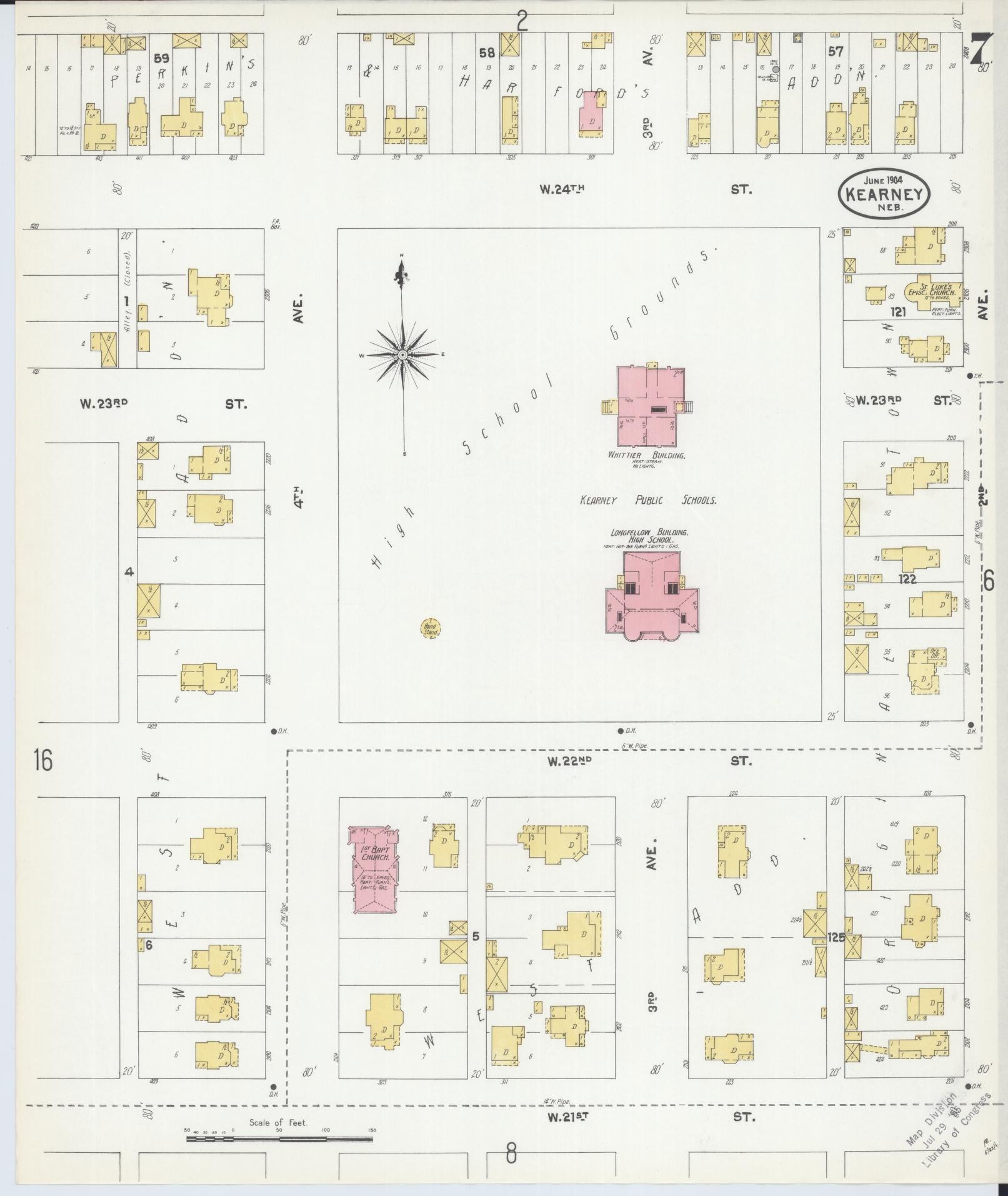 Sanborn Fire Insurance Map from Kearney, Buffalo County, Nebraska (1904), Sheet #0007 - Complete Map Set gallery image, historic Sanborn map, vintage wall art, Nebraska Nebraska