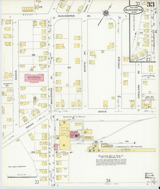 Sanborn Fire Insurance Map from Gloucester, Essex County, Massachusetts (1909), Sheet #0033 - Historic Sanborn Fire Insurance Map Print, vintage old map wall art, antique decor, genealogy gift, Massachusetts Massachusetts map
