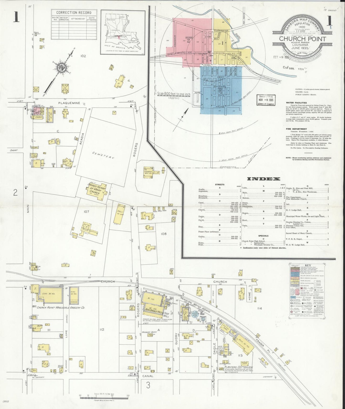 Sanborn Fire Insurance Map from Church Point, Acadia Parish, Louisiana (1935), Sheet #0001 - Complete Map Set gallery image, historic Sanborn map, vintage wall art, Louisiana Louisiana