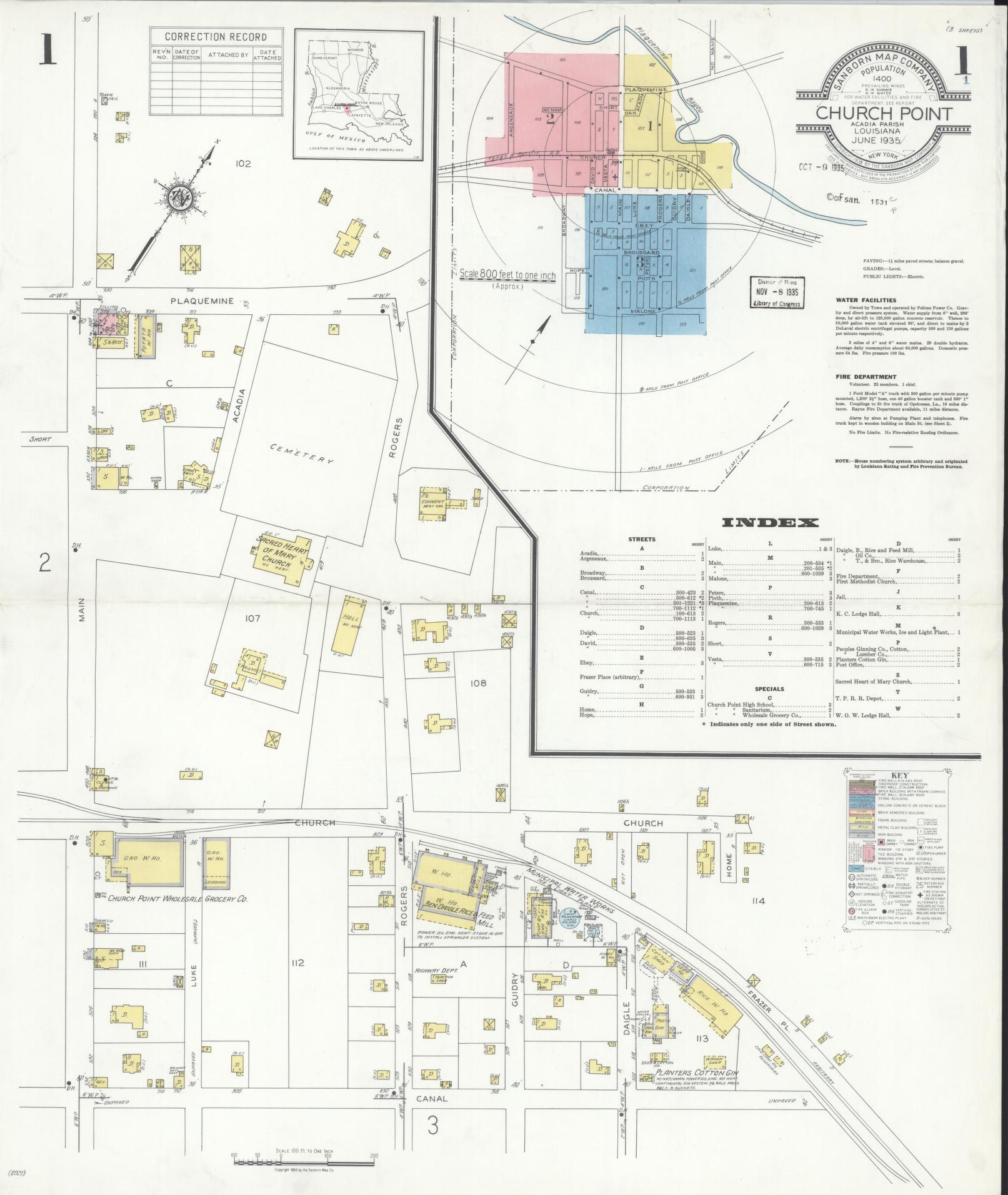 Sanborn Fire Insurance Map from Church Point, Acadia Parish, Louisiana (1935), Sheet #0001 - Complete Map Set gallery image, historic Sanborn map, vintage wall art, Louisiana Louisiana