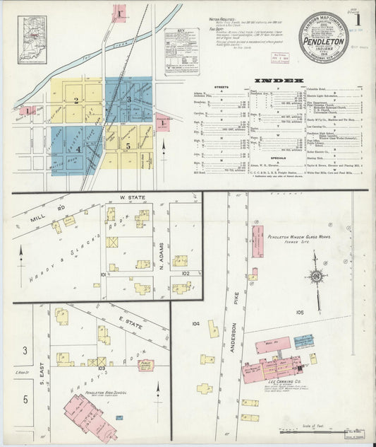 Sanborn Fire Insurance Map from Pendleton, Madison County, Indiana (1914), Sheet #0001 - Historic Sanborn Fire Insurance Map Print, vintage old map wall art, antique decor, genealogy gift, Indiana Indiana map