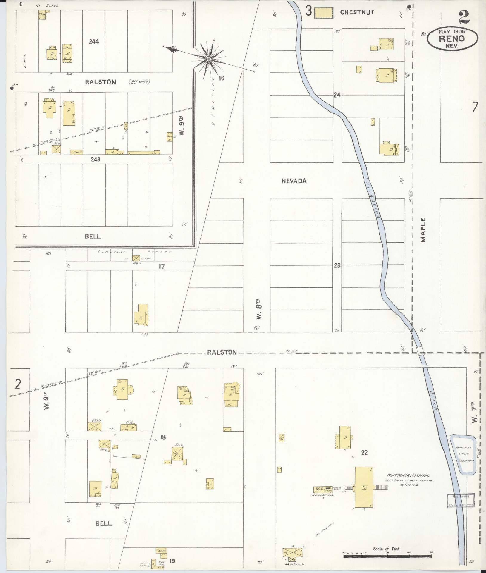 Sanborn Fire Insurance Map from Reno, Washoe County, Nevada (1906), Sheet #0002 - Complete Map Set gallery image, historic Sanborn map, vintage wall art, Nevada Nevada