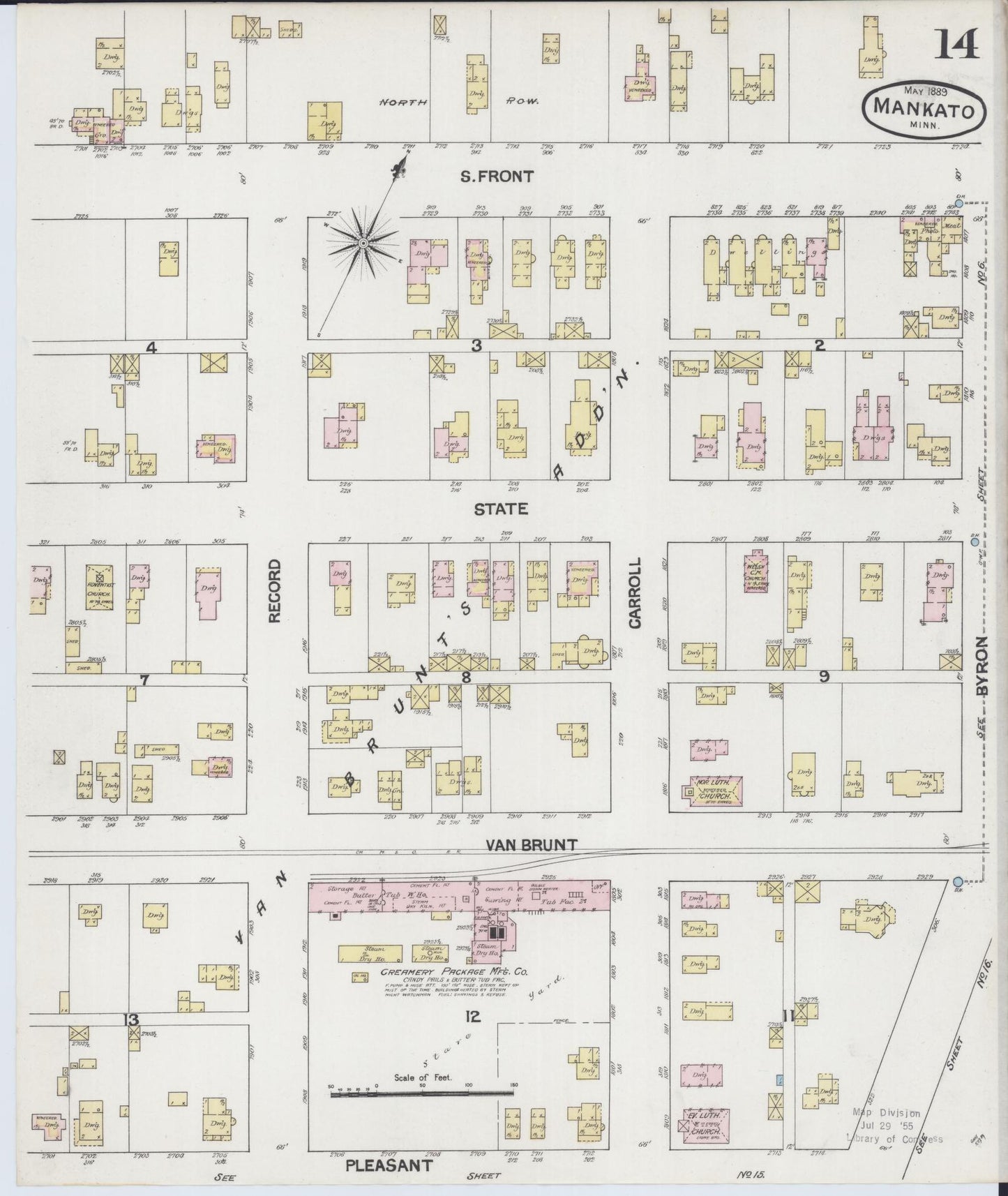 Sanborn Fire Insurance Map from Mankato, Blue Earth County, Minnesota (1889), Sheet #0014 - Historic Sanborn Fire Insurance Map Print, vintage old map wall art, antique decor, genealogy gift, Minnesota Minnesota map
