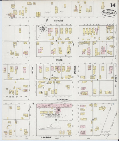 Sanborn Fire Insurance Map from Mankato, Blue Earth County, Minnesota (1889), Sheet #0014 - Historic Sanborn Fire Insurance Map Print, vintage old map wall art, antique decor, genealogy gift, Minnesota Minnesota map