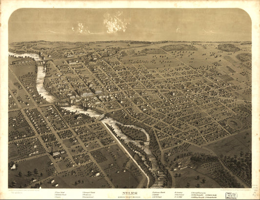 Niles, Berrien County, Michigan. (1868) – Historic Bird’s-Eye View Panorama Print