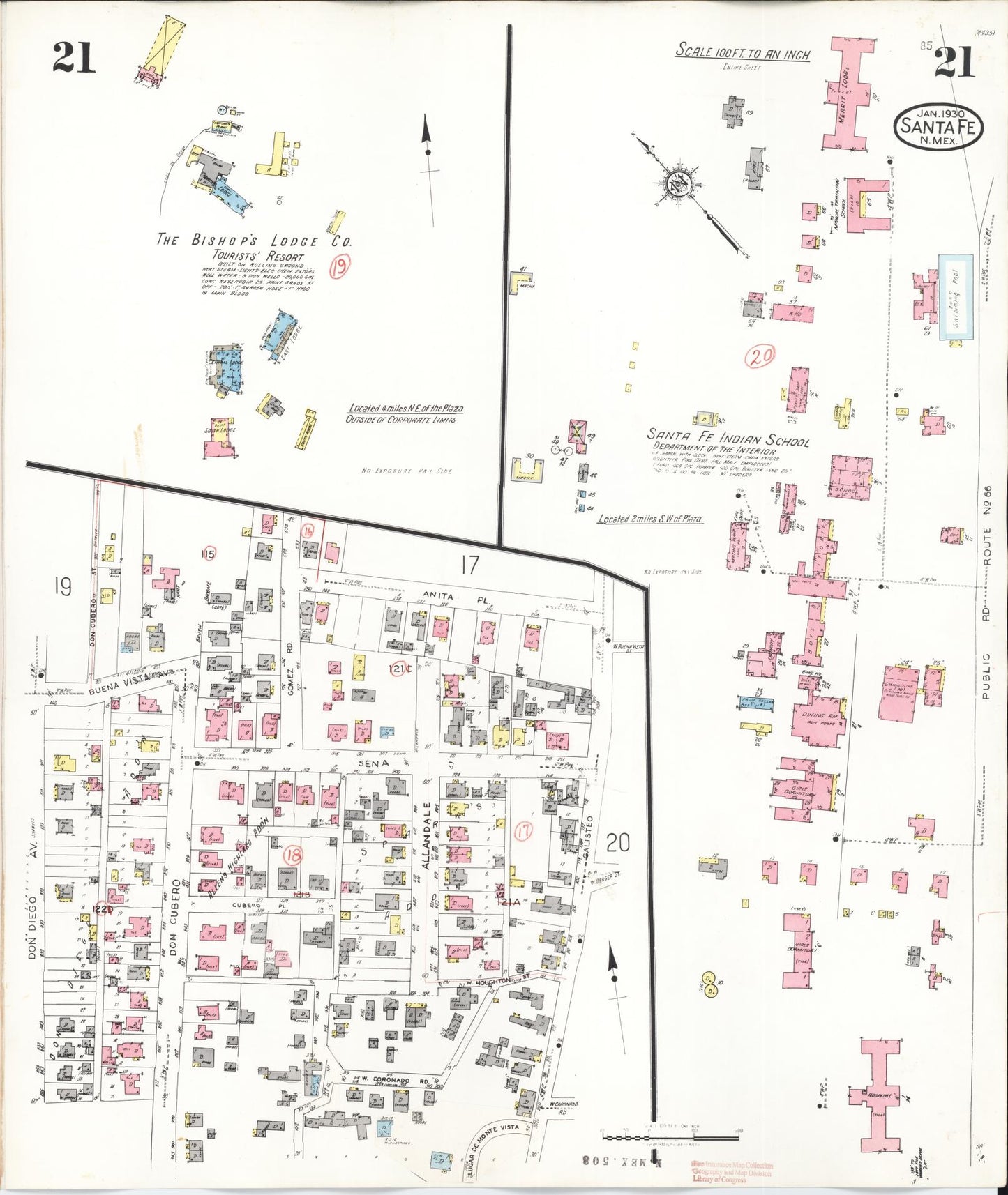 Sanborn Fire Insurance Map from Santa Fe, Santa Fe County, New Mexico (1948), Sheet #0021 - Complete Map Set gallery image, historic Sanborn map, vintage wall art, New Mexico New Mexico