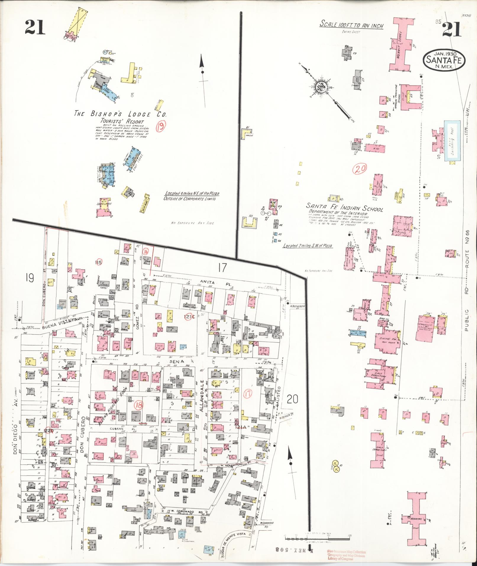 Sanborn Fire Insurance Map from Santa Fe, Santa Fe County, New Mexico (1948), Sheet #0021 - Complete Map Set gallery image, historic Sanborn map, vintage wall art, New Mexico New Mexico