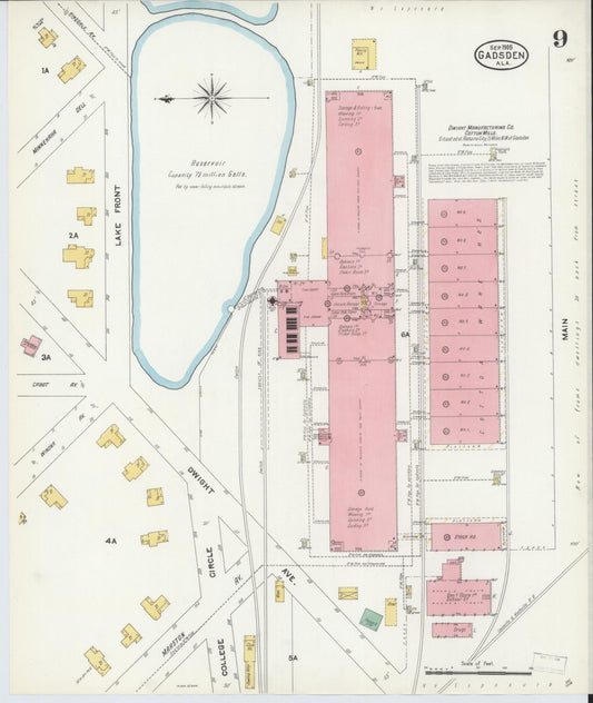 Sanborn Fire Insurance Map from Gadsden, Etowah County, Alabama (1905), Sheet #0009 - Historic Sanborn Fire Insurance Map Print, vintage old map wall art, antique decor, genealogy gift, Alabama Alabama map