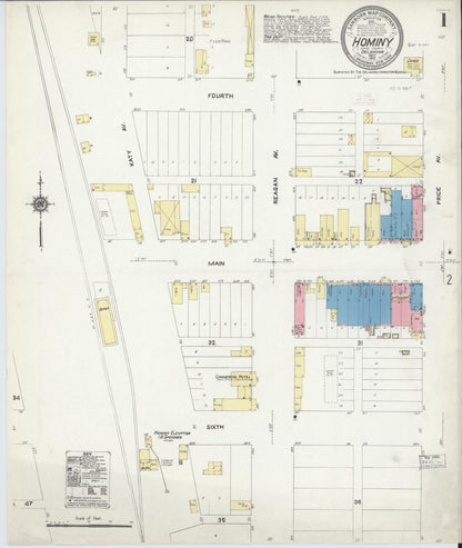 Sanborn Fire Insurance Map from Hominy, Osage County, Oklahoma (1912), Sheet #0001 - Complete Map Set gallery image, historic Sanborn map, vintage wall art, Oklahoma Oklahoma
