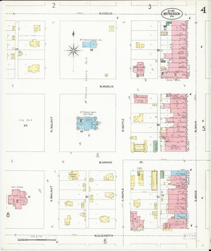 Sanborn Fire Insurance Map from Mcpherson, Mcpherson County, Kansas (1901), Sheet #0004 - Complete Map Set gallery image, historic Sanborn map, vintage wall art, Kansas Kansas