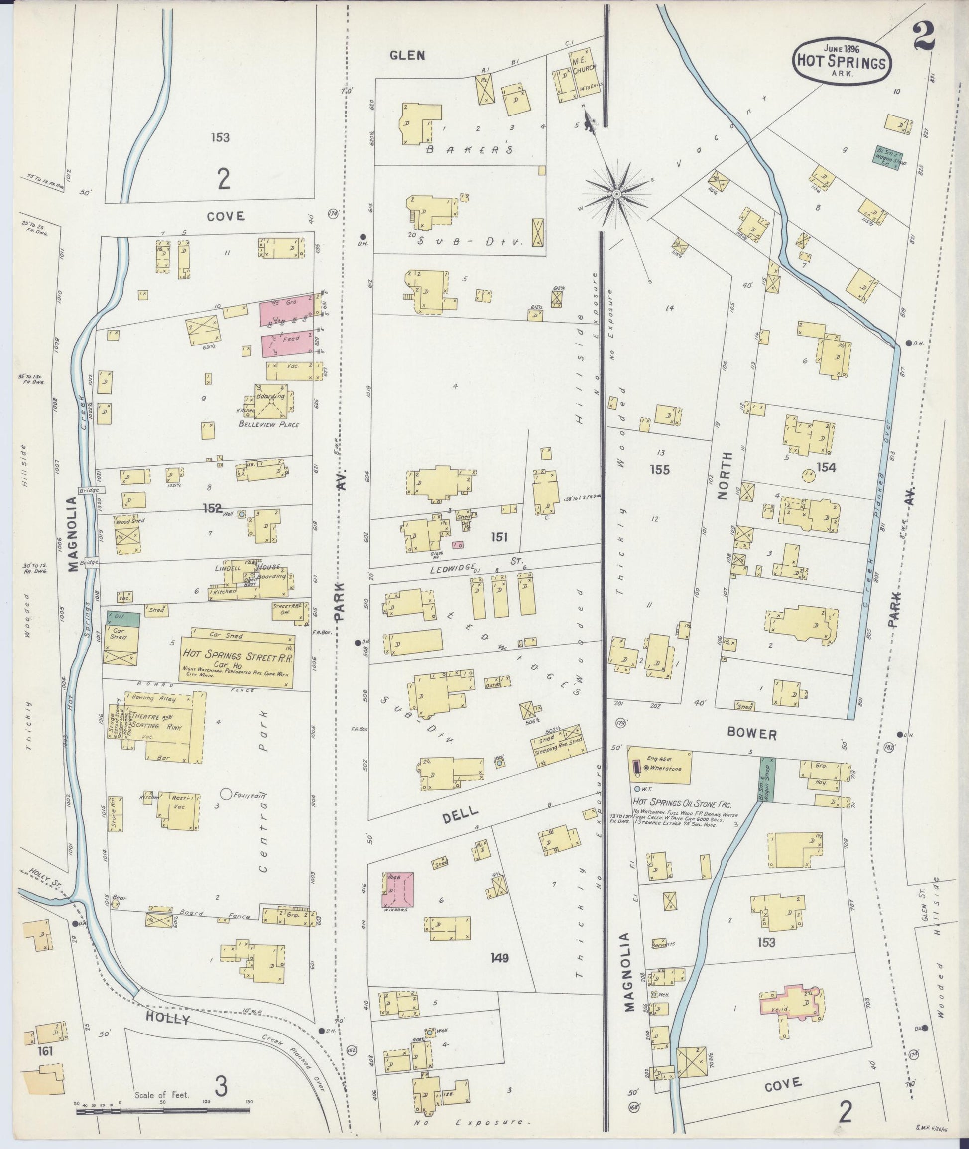 Sanborn Fire Insurance Map from Hot Springs, Garland County, Arkansas (1896), Sheet #0002 - Historic Sanborn Fire Insurance Map Print, vintage old map wall art, antique decor, genealogy gift, Arkansas Arkansas map
