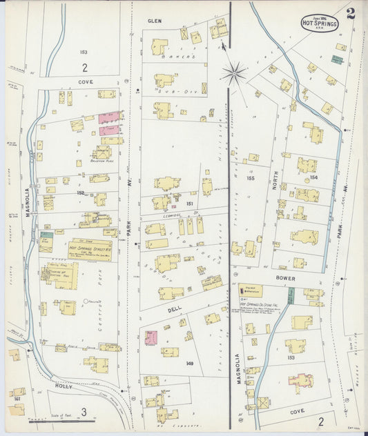Sanborn Fire Insurance Map from Hot Springs, Garland County, Arkansas (1896), Sheet #0002 - Historic Sanborn Fire Insurance Map Print, vintage old map wall art, antique decor, genealogy gift, Arkansas Arkansas map