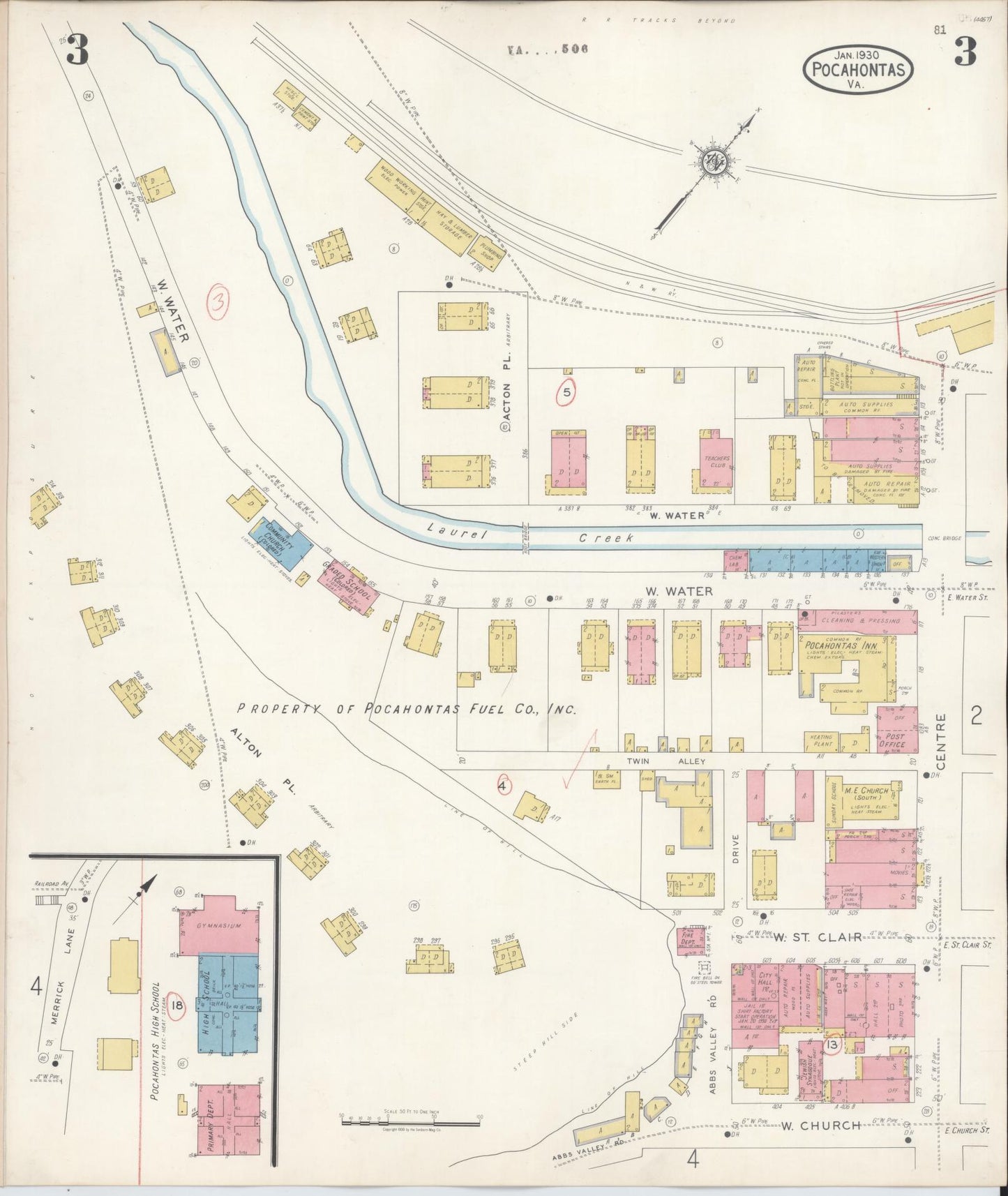 Sanborn Fire Insurance Map from Pocahontas, Tazewell County, Virginia (1930), Sheet #0003 - Complete Map Set gallery image, historic Sanborn map, vintage wall art, Virginia Virginia