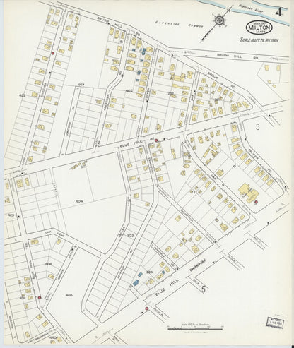 Sanborn Fire Insurance Map from Milton, Norfolk County, Massachusetts (1917), Sheet #0004 - Historic Sanborn Fire Insurance Map Print, vintage old map wall art, antique decor, genealogy gift, Massachusetts Massachusetts map