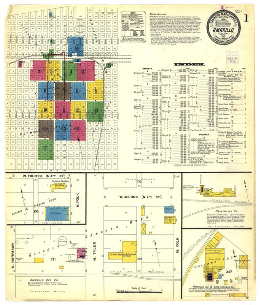Sanborn Fire Insurance Map from Amarillo, Potter County, Texas (1908), Sheet #0001 - Historic Sanborn Fire Insurance Map Print, vintage old map wall art, antique decor, genealogy gift, Texas Texas map