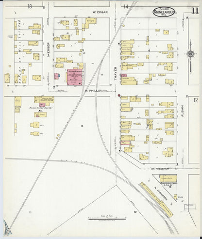 Sanborn Fire Insurance Map from Rhinelander, Oneida County, Wisconsin (1920), Sheet #0011 - Complete Map Set gallery image, historic Sanborn map, vintage wall art, Wisconsin Wisconsin