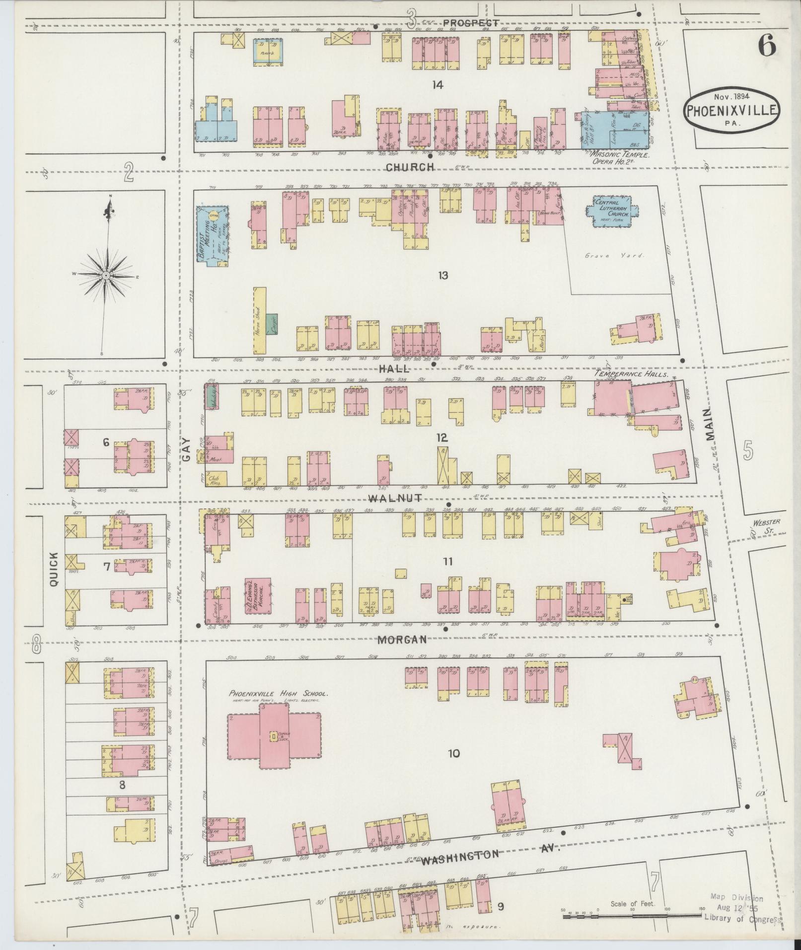 Sanborn Fire Insurance Map from Phoenixville, Chester County, Pennsylvania (1894), Sheet #0006 - Complete Map Set gallery image, historic Sanborn map, vintage wall art, Pennsylvania Pennsylvania