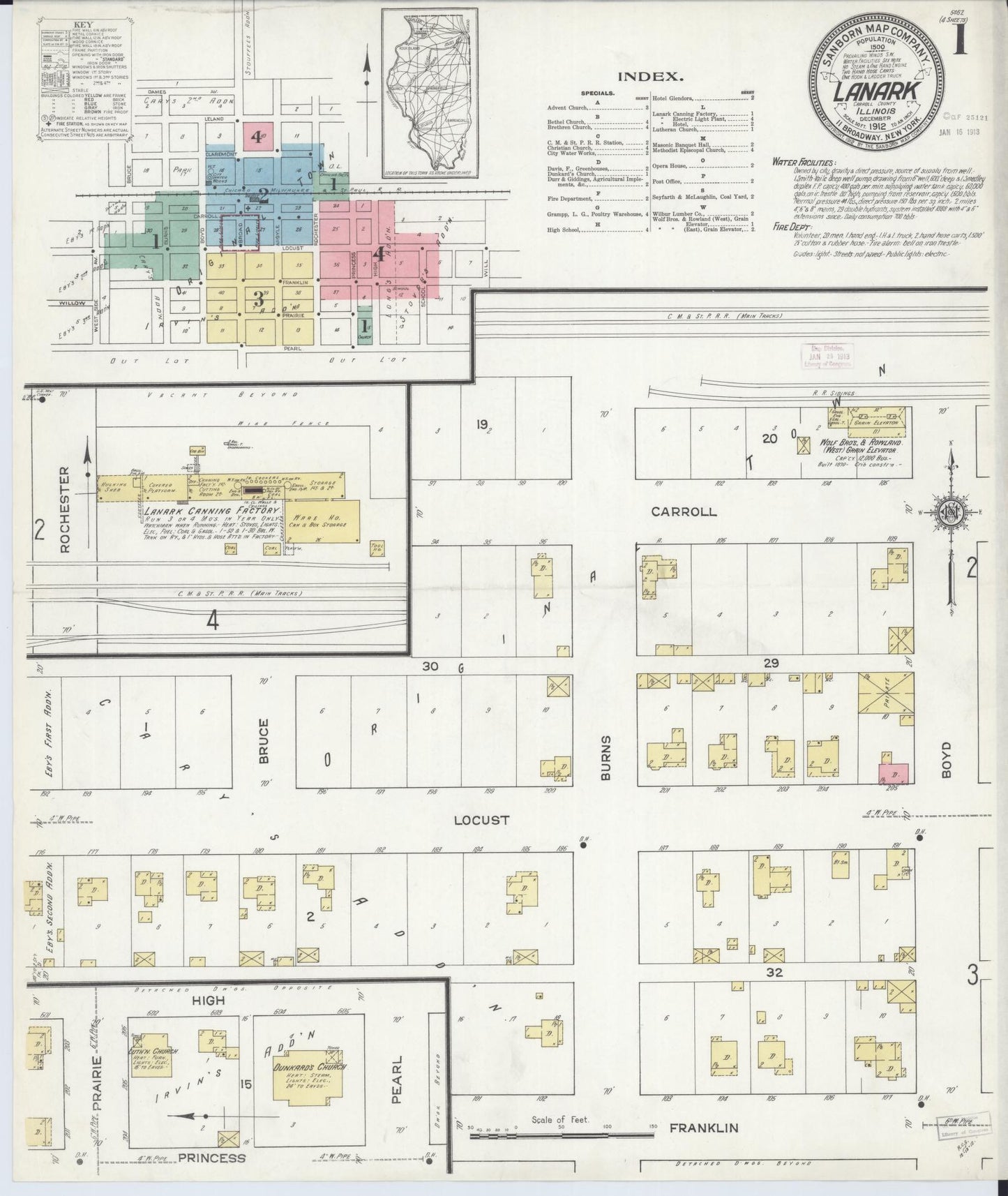 Sanborn Fire Insurance Map from Lanark, Carroll County, Illinois (1912), Sheet #0001 - Historic Sanborn Fire Insurance Map Print, vintage old map wall art, antique decor, genealogy gift, Illinois Illinois map