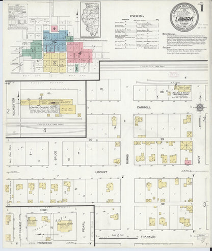 Sanborn Fire Insurance Map from Lanark, Carroll County, Illinois (1912), Sheet #0001 - Historic Sanborn Fire Insurance Map Print, vintage old map wall art, antique decor, genealogy gift, Illinois Illinois map