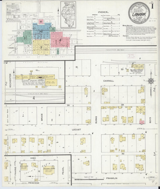Sanborn Fire Insurance Map from Lanark, Carroll County, Illinois (1912), Sheet #0001 - Historic Sanborn Fire Insurance Map Print, vintage old map wall art, antique decor, genealogy gift, Illinois Illinois map