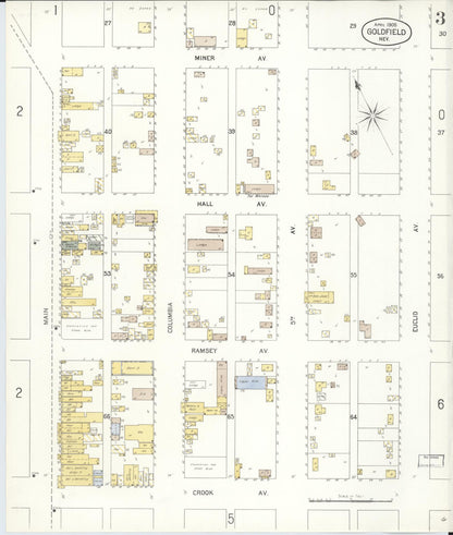 Sanborn Fire Insurance Map from Goldfield, Esmeralda County, Nevada (1905), Sheet #0003 - Complete Map Set gallery image, historic Sanborn map, vintage wall art, Nevada Nevada