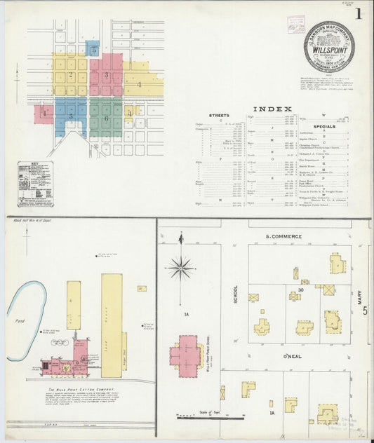 Sanborn Fire Insurance Map from Wills Point, Van Zandt County, Texas (1906), Sheet #0001 - Historic Sanborn Fire Insurance Map Print, vintage old map wall art, antique decor, genealogy gift, Texas Texas map
