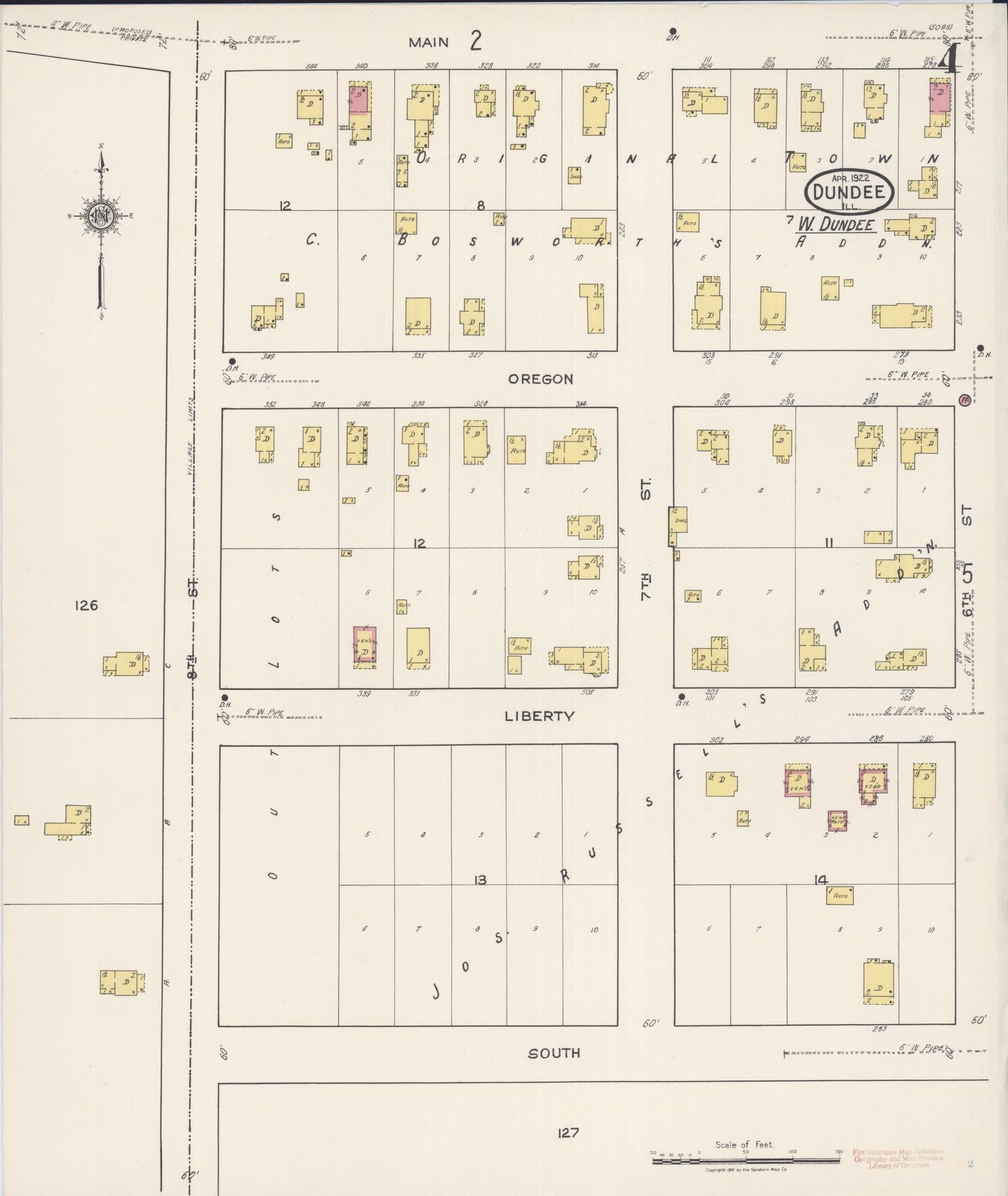 Sanborn Fire Insurance Map from Dundee, Kane County, Illinois (1922), Sheet #0004 - Historic Sanborn Fire Insurance Map Print, vintage old map wall art, antique decor, genealogy gift, Illinois Illinois map