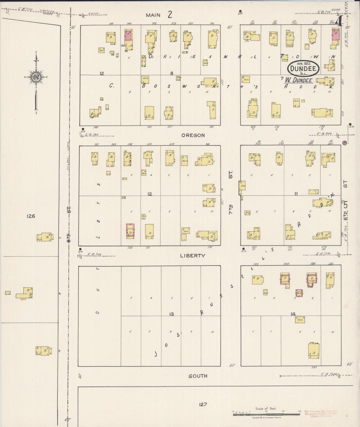 Sanborn Fire Insurance Map from Dundee, Kane County, Illinois (1922), Sheet #0004 - Historic Sanborn Fire Insurance Map Print, vintage old map wall art, antique decor, genealogy gift, Illinois Illinois map