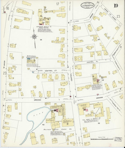 Sanborn Fire Insurance Map from Leominster, Worcester County, Massachusetts (1912), Sheet #0019 - Complete Map Set gallery image, historic Sanborn map, vintage wall art, Massachusetts Massachusetts