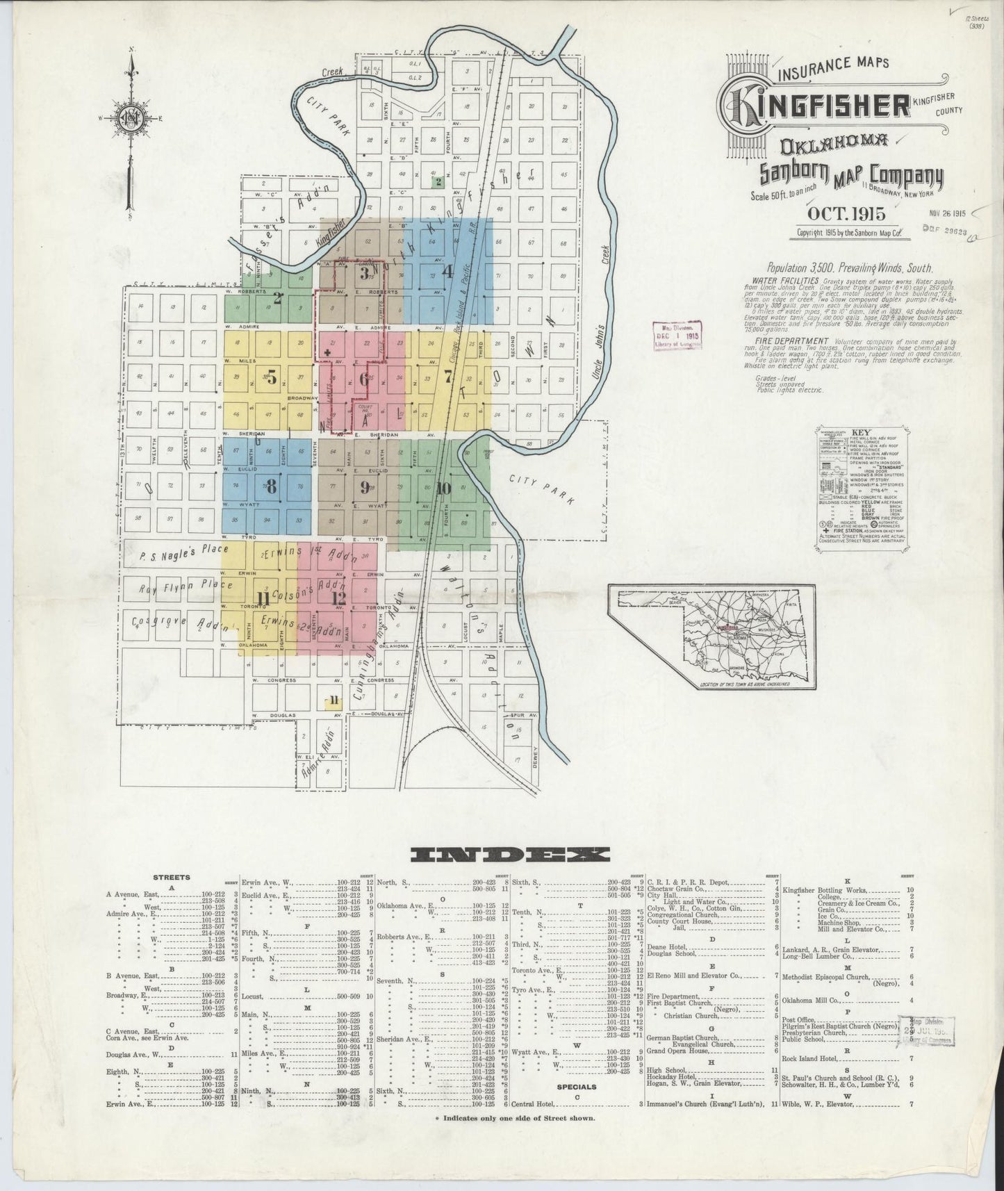 Sanborn Fire Insurance Map from Kingfisher, Kingfisher County, Oklahoma (1915), Sheet #0001 - Complete Map Set gallery image, historic Sanborn map, vintage wall art, Oklahoma Oklahoma