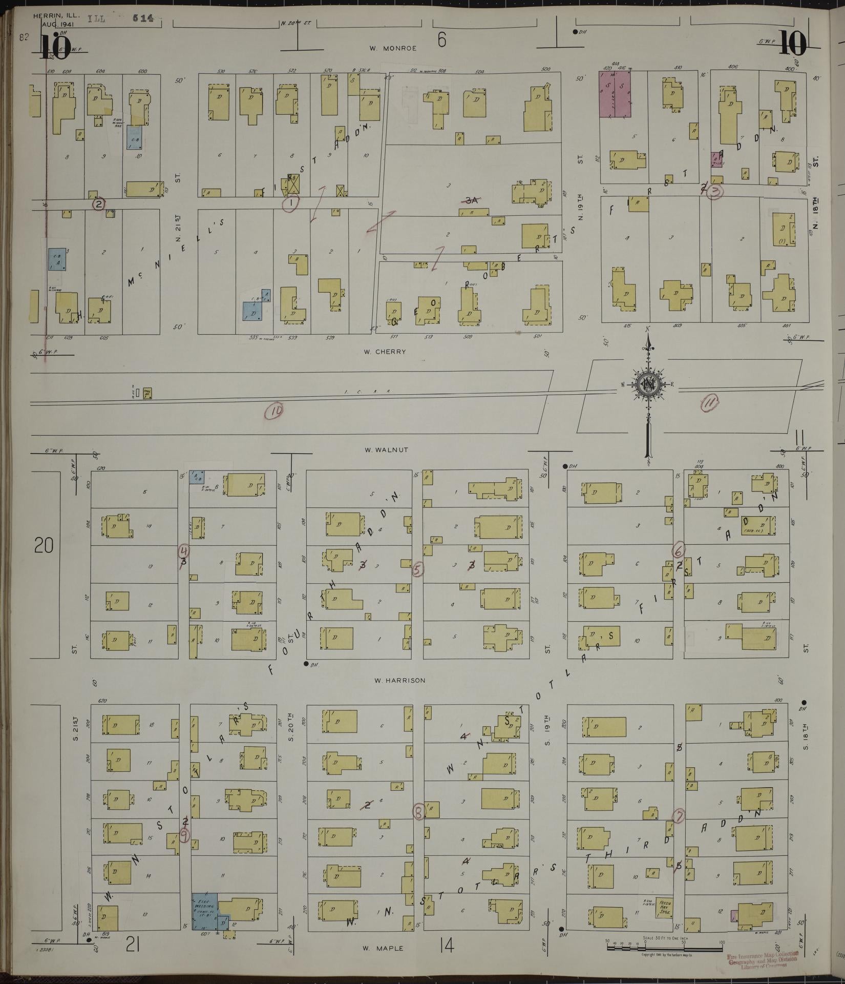 Sanborn Fire Insurance Map from Herrin, Williamson County, Illinois (1947), Sheet #0010 - Complete Map Set gallery image, historic Sanborn map, vintage wall art, Illinois Illinois