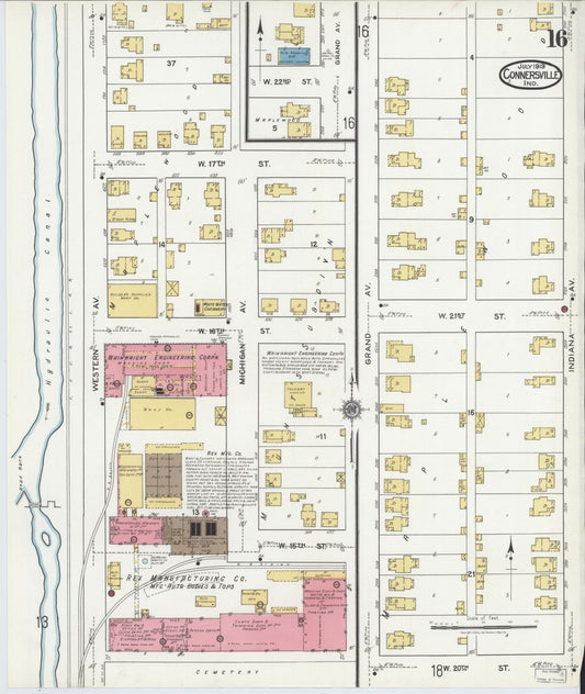 Sanborn Fire Insurance Map from Connersville, Fayette County, Indiana (1919), Sheet #0016 - Historic Sanborn Fire Insurance Map Print, vintage old map wall art, antique decor, genealogy gift, Indiana Indiana map