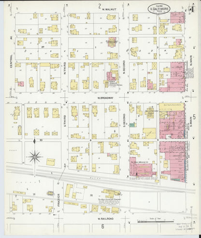 Sanborn Fire Insurance Map from North Baltimore, Wood County, Ohio (1908), Sheet #0004 - Complete Map Set gallery image, historic Sanborn map, vintage wall art, Ohio Ohio