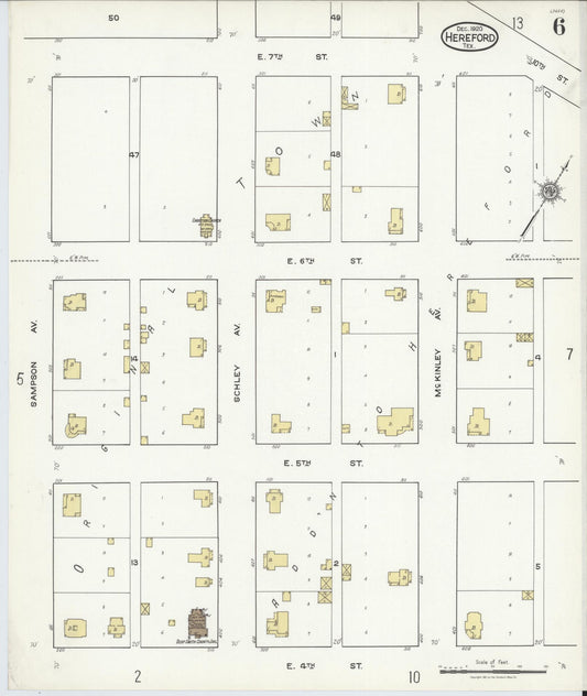 Sanborn Fire Insurance Map from Hereford, Deaf Smith County, Texas (1920), Sheet #0006 - Historic Sanborn Fire Insurance Map Print, vintage old map wall art, antique decor, genealogy gift, Texas Texas map