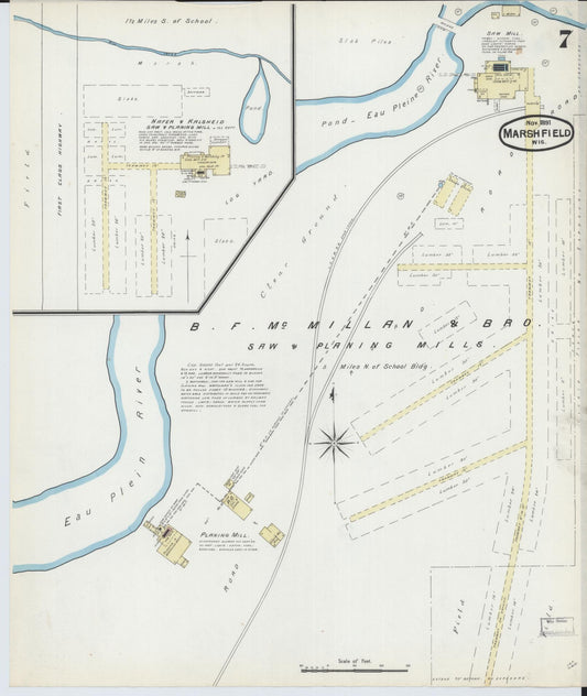 Sanborn Fire Insurance Map from Marshfield, Wood County, Wisconsin (1891), Sheet #0007 - Historic Sanborn Fire Insurance Map Print, vintage old map wall art, antique decor, genealogy gift, Wisconsin Wisconsin map