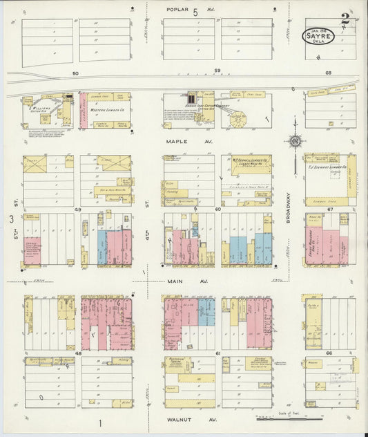 Sanborn Fire Insurance Map from Sayre, Beckham County, Oklahoma (1916), Sheet #0002 - Historic Sanborn Fire Insurance Map Print, vintage old map wall art, antique decor, genealogy gift, Oklahoma Oklahoma map