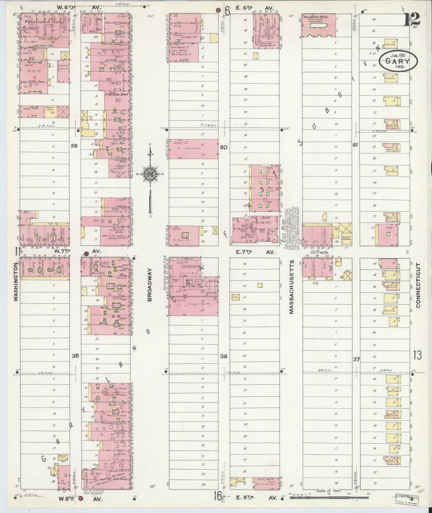 Sanborn Fire Insurance Map from Gary, Lake County, Indiana (1911), Sheet #0012 - Complete Map Set gallery image, historic Sanborn map, vintage wall art, Indiana Indiana