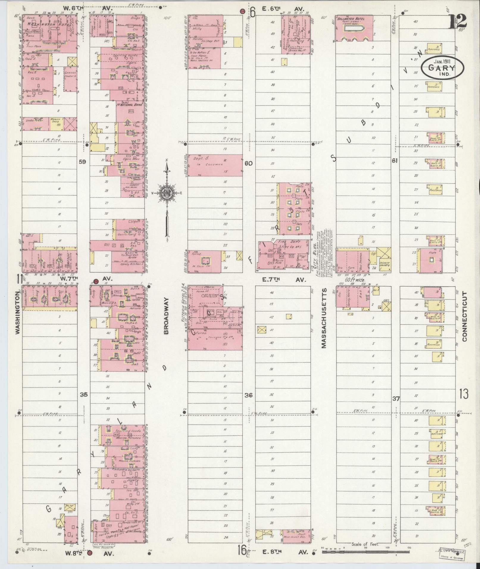 Sanborn Fire Insurance Map from Gary, Lake County, Indiana (1911), Sheet #0012 - Complete Map Set gallery image, historic Sanborn map, vintage wall art, Indiana Indiana