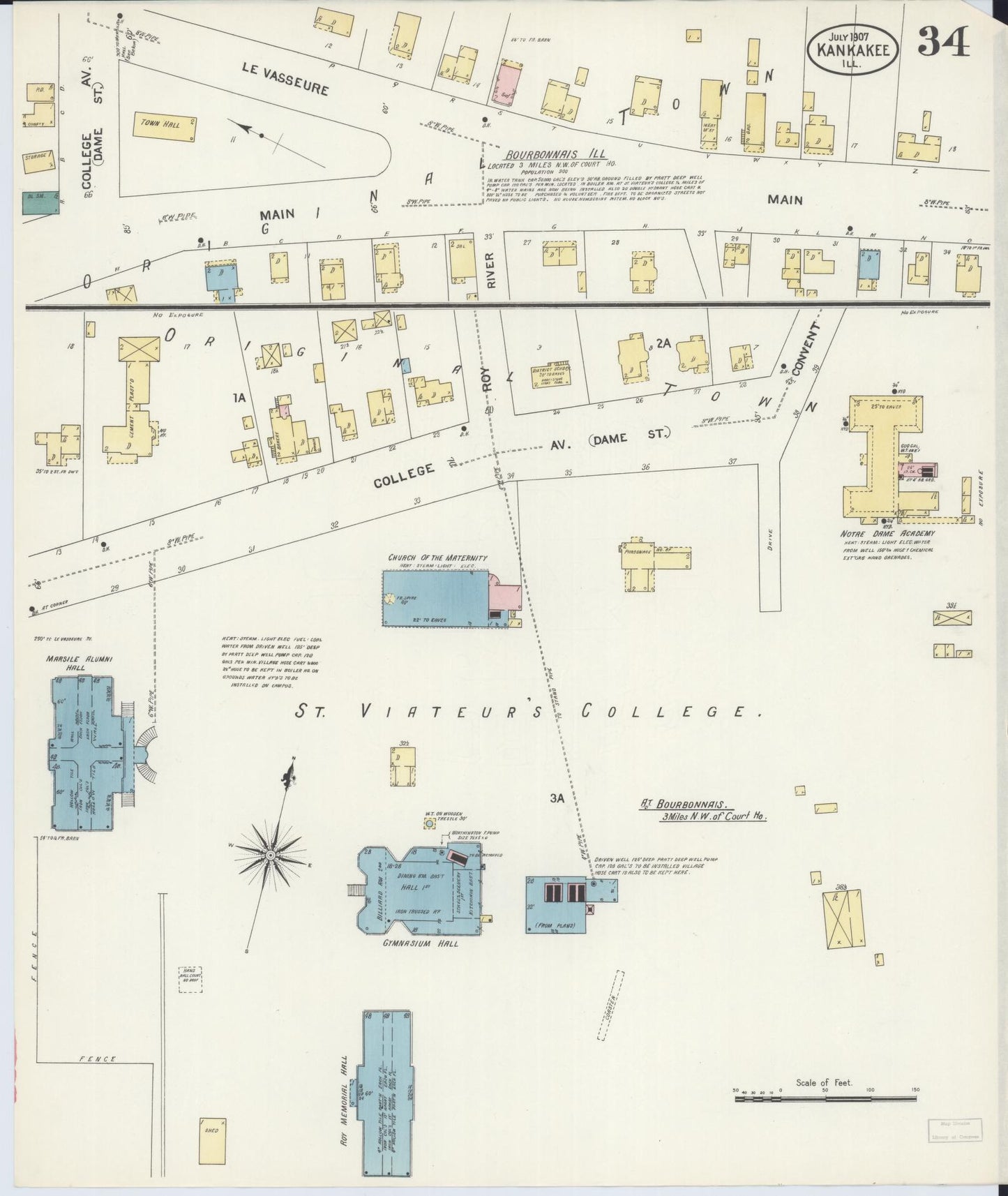 Sanborn Fire Insurance Map from Kankakee, Kankakee County, Illinois (1907), Sheet #0034 - Historic Sanborn Fire Insurance Map Print, vintage old map wall art, antique decor, genealogy gift, Illinois Illinois map