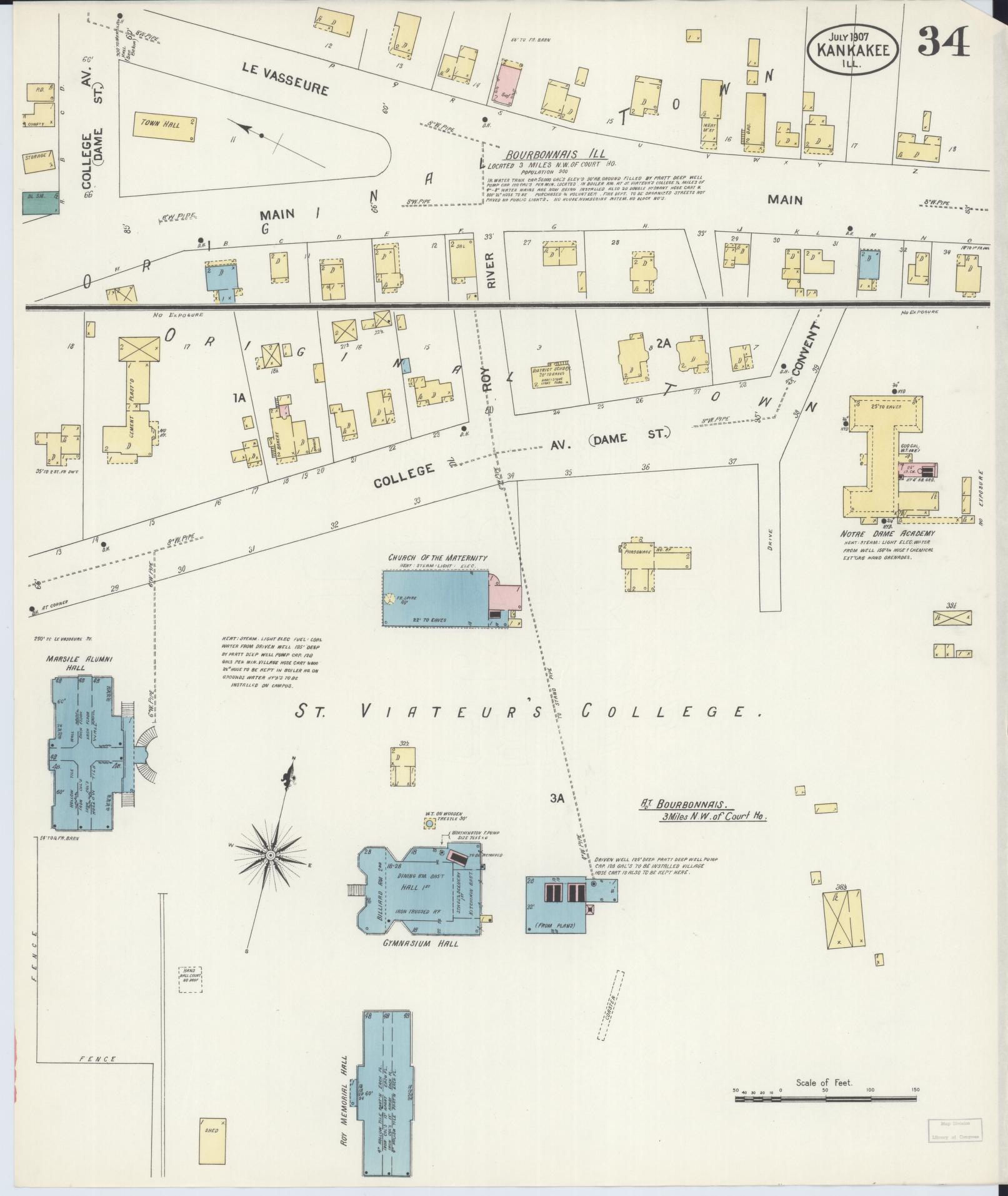 Sanborn Fire Insurance Map from Kankakee, Kankakee County, Illinois (1907), Sheet #0034 - Historic Sanborn Fire Insurance Map Print, vintage old map wall art, antique decor, genealogy gift, Illinois Illinois map