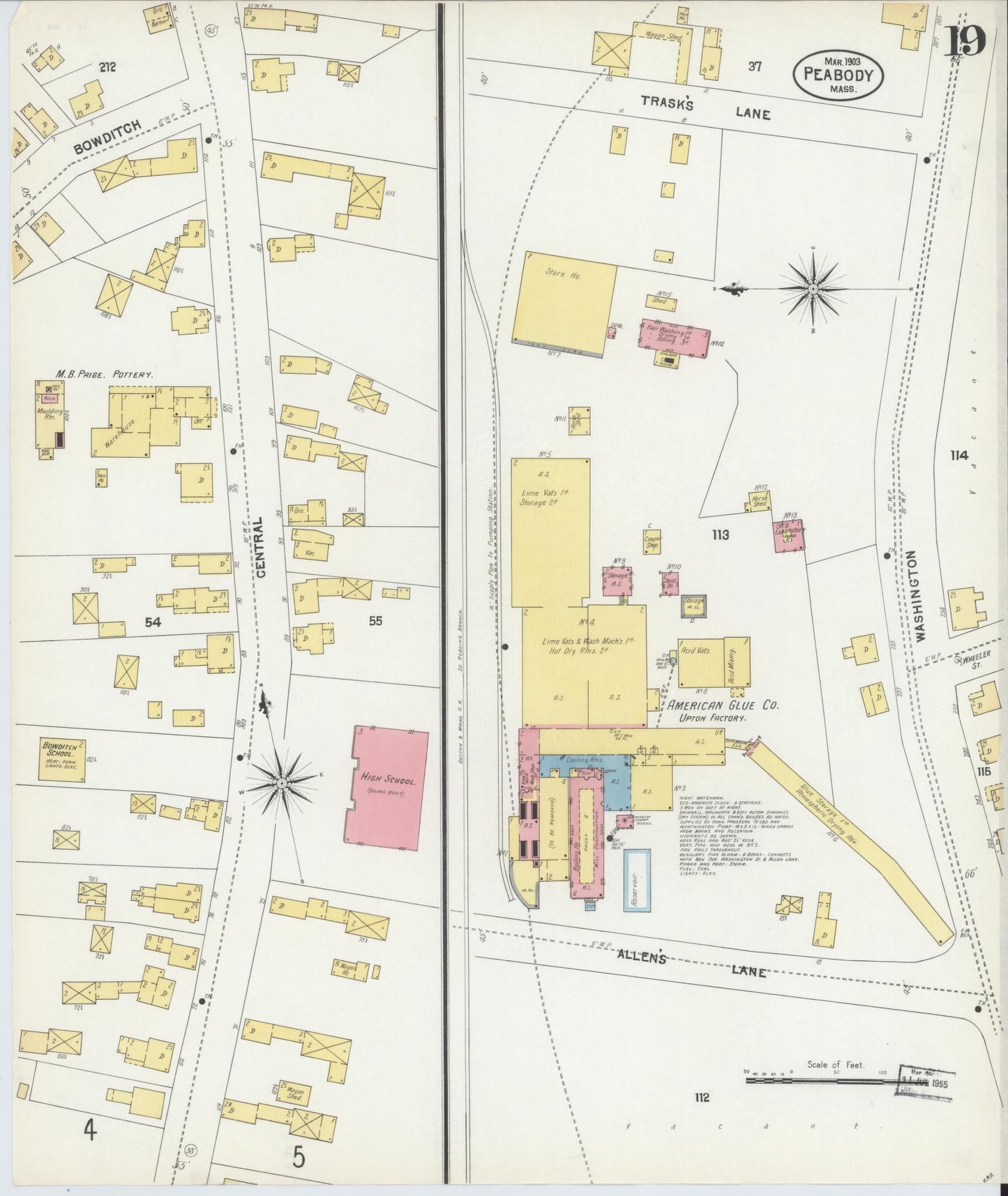 Sanborn Fire Insurance Map from Peabody, Essex County, Massachusetts (1903), Sheet #0019 - Historic Sanborn Fire Insurance Map Print, vintage old map wall art, antique decor, genealogy gift, Massachusetts Massachusetts map