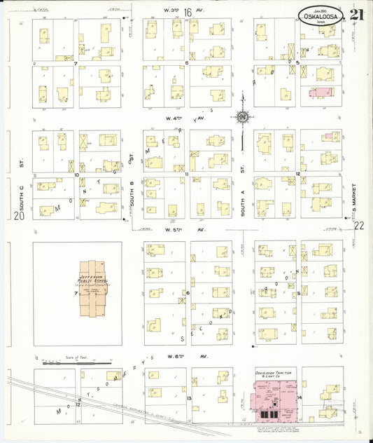 Sanborn Fire Insurance Map from Oskaloosa, Mahaska County, Iowa (1910), Sheet #0021 - Historic Sanborn Fire Insurance Map Print, vintage old map wall art