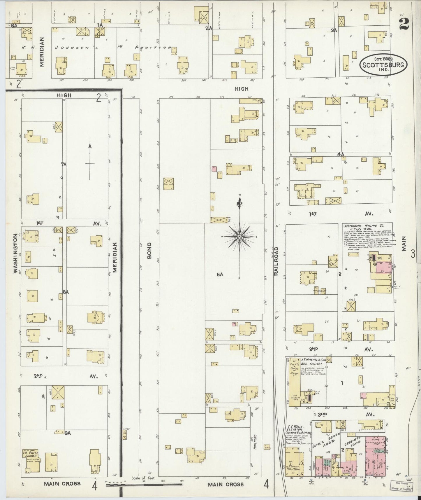Sanborn Fire Insurance Map from Scottsburg, Scott County, Indiana (1906), Sheet #0002 - Historic Sanborn Fire Insurance Map Print, vintage old map wall art, antique decor, genealogy gift, Indiana Indiana map