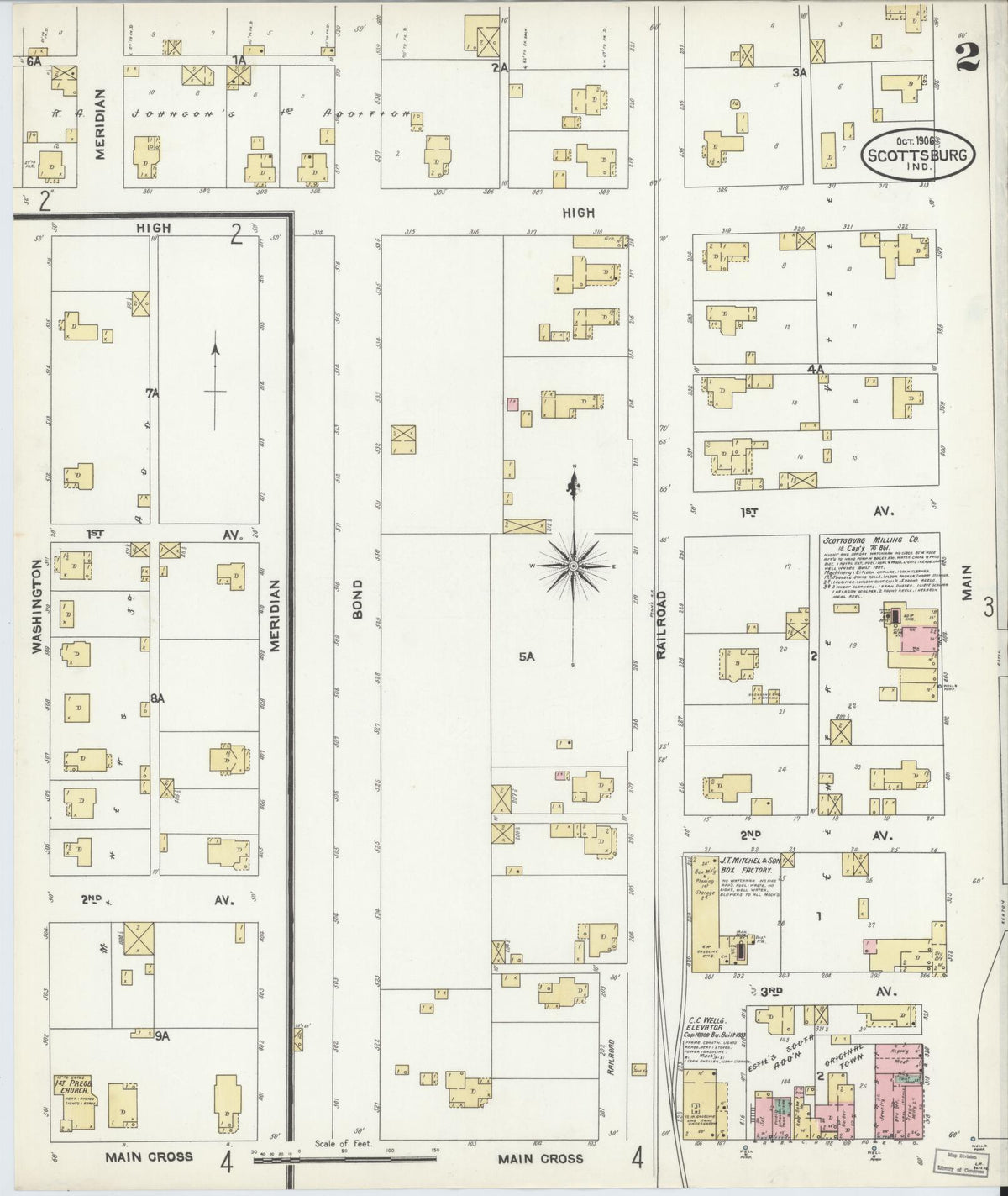 Sanborn Fire Insurance Map from Scottsburg, Scott County, Indiana (1906), Sheet #0002 - Historic Sanborn Fire Insurance Map Print, vintage old map wall art, antique decor, genealogy gift, Indiana Indiana map