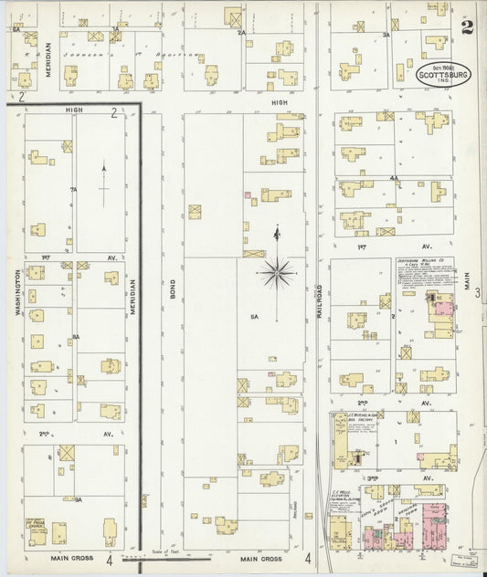 Sanborn Fire Insurance Map from Scottsburg, Scott County, Indiana (1906), Sheet #0002 - Historic Sanborn Fire Insurance Map Print, vintage old map wall art, antique decor, genealogy gift, Indiana Indiana map