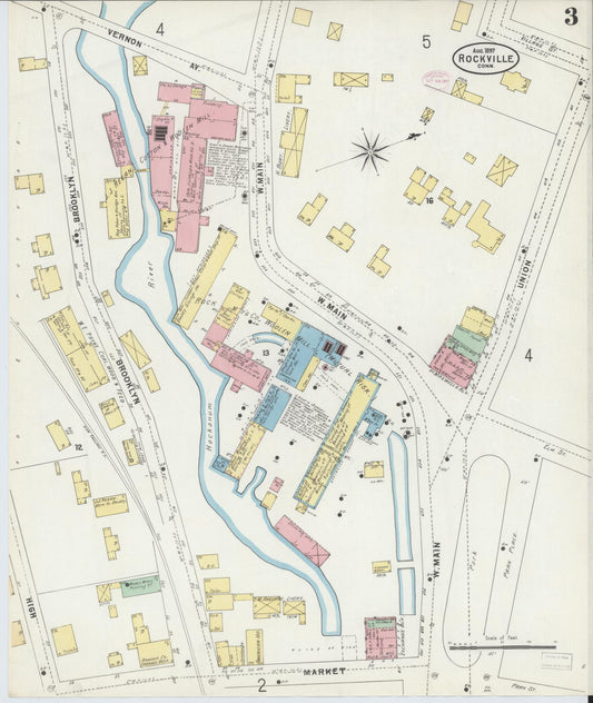 Sanborn Fire Insurance Map from Rockville, Tolland County, Connecticut (1897), Sheet #0003 - Historic Sanborn Fire Insurance Map Print, vintage old map wall art, antique decor, genealogy gift, Connecticut Connecticut map