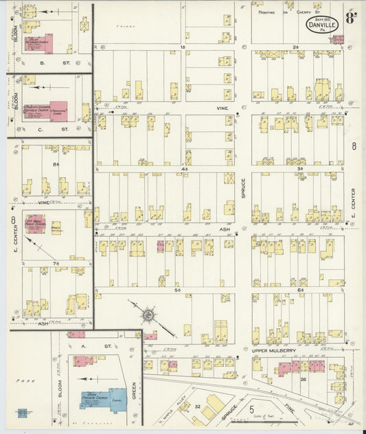 Sanborn Fire Insurance Map from Danville, Montour County, Pennsylvania (1913), Sheet #0008 - Historic Sanborn Fire Insurance Map Print, vintage old map wall art, antique decor, genealogy gift, Pennsylvania Pennsylvania map