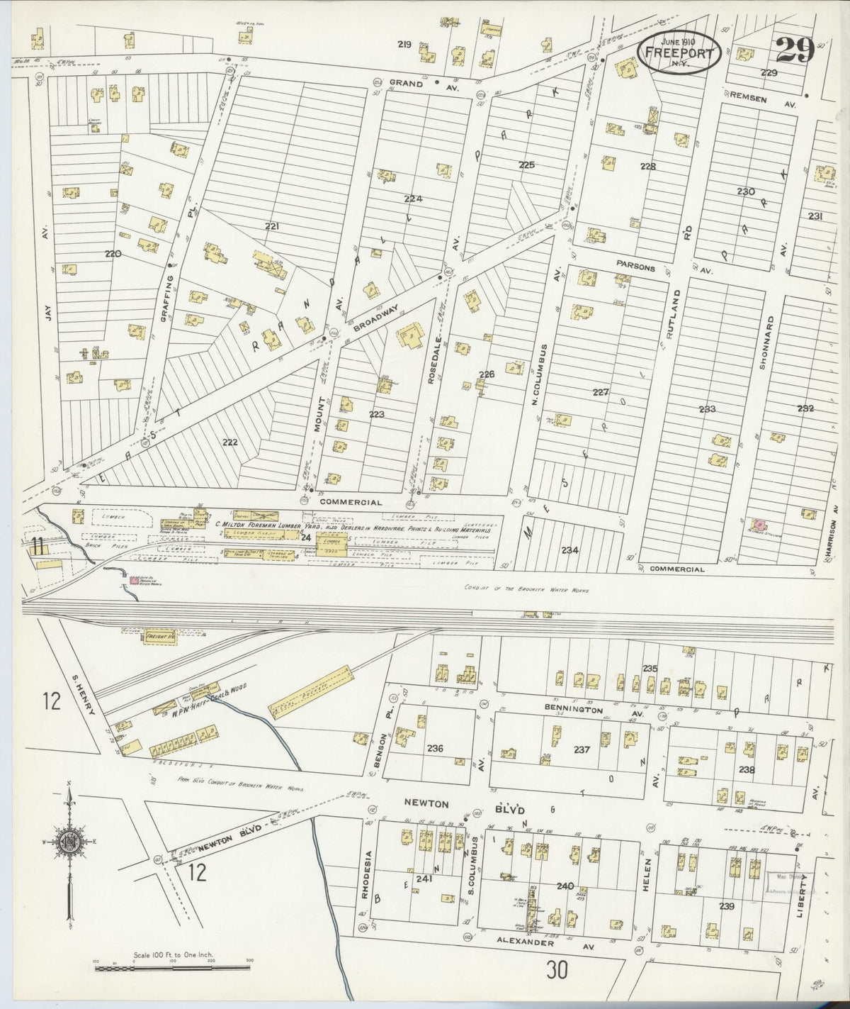 Sanborn Fire Insurance Map from Freeport, Nassau County, New York (1910), Sheet #0029 - Complete Map Set gallery image, historic Sanborn map, vintage wall art, New York New York