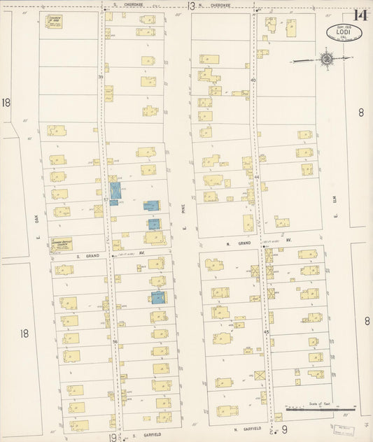 Sanborn Fire Insurance Map from Lodi, San Joaquin County, California (1916), Sheet #0014 - Historic Sanborn Fire Insurance Map Print, vintage old map wall art, antique decor, genealogy gift, California California map